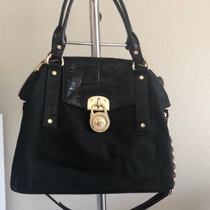 Michael Kors black leather and fabric purse